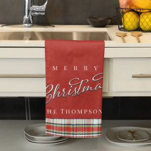 Kerstmis Calligrafie Schrift Cute Rood Geruit Theedoek