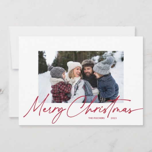 Kerstmis Calligrafie Script Eenvoudig 3 Foto Feestdagenkaart (Voorkant)