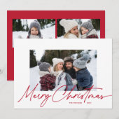 Kerstmis Calligrafie Script Eenvoudig 3 Foto Feestdagenkaart (Voorkant / Achterkant)