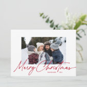 Kerstmis Calligrafie Script Eenvoudig 3 Foto Feestdagenkaart (Staand voorkant)
