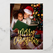 Kerstmis Calligrafie Verticale Foto - Wit Folie Uitnodiging (Voorkant)