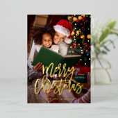 Kerstmis Calligrafie Verticale Foto - Wit Folie Uitnodiging (Staand Voorkant)