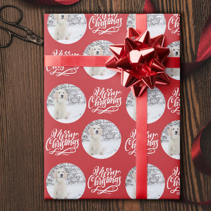 Kerstmis Calligraphy Ronde Foto Rood Cadeaupapier