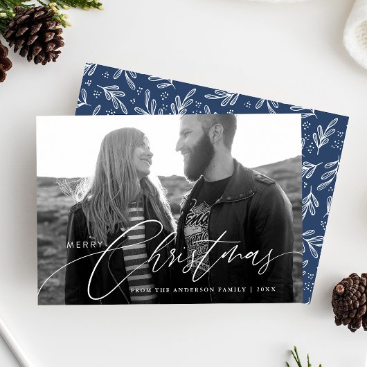 Kerstmis Calligraphy Script Overlay Foto Feestdagenkaart