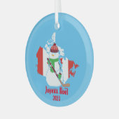 Kerstmis Canadese Vlag Sneeuwman Glas Ornament (Voorkant links)