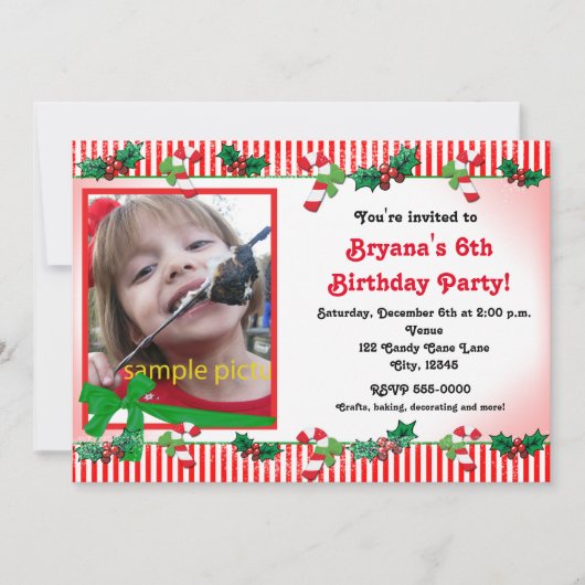 Kerstmis Candy Cane Custom Photo Party Uitnodiging (Voorkant)