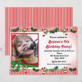 Kerstmis Candy Cane Custom Photo Party Uitnodiging (Voorkant / Achterkant)