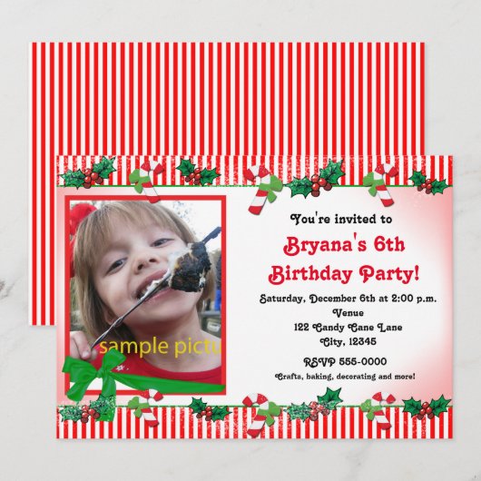 Kerstmis Candy Cane Custom Photo Party Uitnodiging (Voorkant / Achterkant)