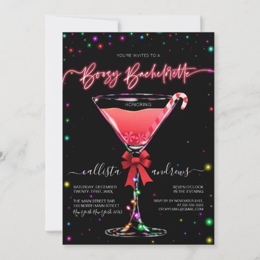 Kerstmis Candy Cane Martini Boozy Bachelorette Kaart (Voorkant)