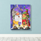 Kerstmis Canvas Cadeau met Gelukkige Gnomen Afdruk (Insitu (Houten vloer))