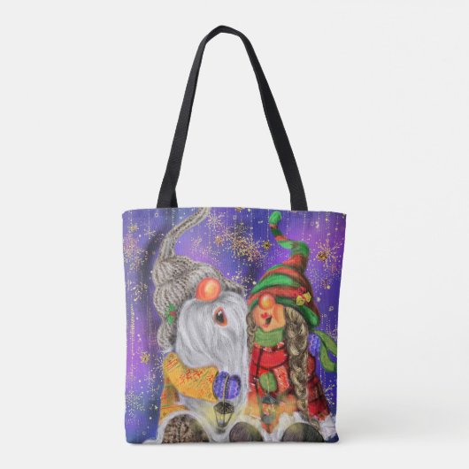 Kerstmis Canvas tas met Happy Gnomes (Achterkant)