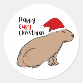 Kerstmis Capybara Cute Hand-Illustrated Whimsical Ronde Sticker
