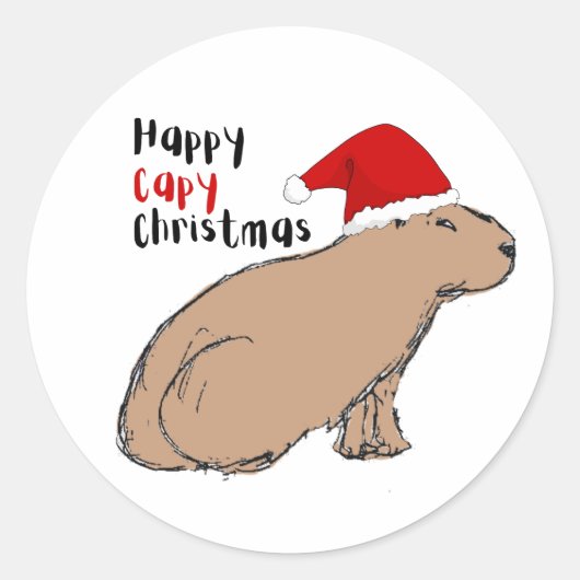 Kerstmis Capybara Cute Hand-Illustrated Whimsical Ronde Sticker (Voorkant)