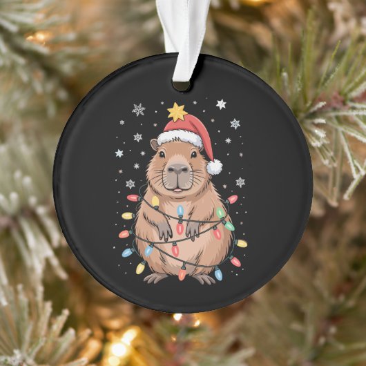 Kerstmis Capybara Met Kerstman Hoed Kerst Lichtjes Ornament (Boom)