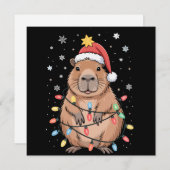 Kerstmis Capybara Met Kerstman Hoed Kerstlichtjes Feestdagenkaart (Voorkant / Achterkant)