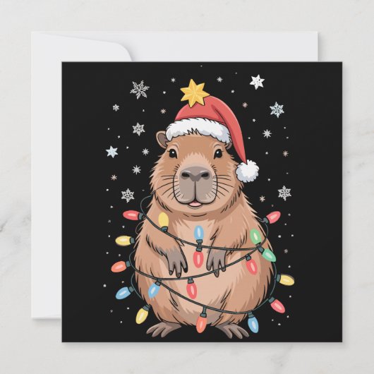 Kerstmis Capybara Met Kerstman Hoed Kerstlichtjes  Feestdagenkaart (Voorkant)