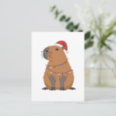 Kerstmis Capybara Met Sinterklaas Hoed Xmas Lichte Feestdagenkaart (Staand voorkant)