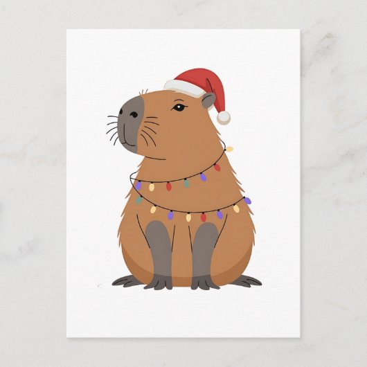 Kerstmis Capybara Met Sinterklaas Hoed Xmas Lichte Feestdagenkaart (Voorkant)