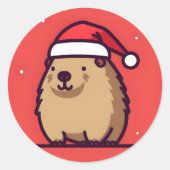 Kerstmis Capybara sneeuw Ronde Sticker (Voorkant)