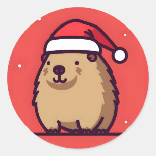 Kerstmis Capybara sneeuw Ronde Sticker