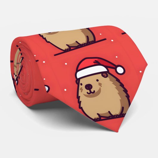 Kerstmis Capybara sneeuw Stropdas (Opgerold)