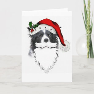 Kerstmis Card~Santa van border collie met Baard Feestdagen Kaart