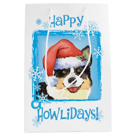 Kerstmis Cardigan Welsh Corgi Medium Cadeauzakje (Voorkant)