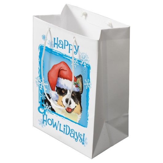 Kerstmis Cardigan Welsh Corgi Medium Cadeauzakje (Voorkant Gekanteld)