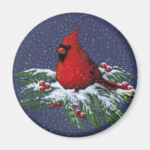 KERSTMIS: CARDINAL: BIRD: KUNST MAGNEET