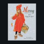 Kerstmis Carl Larsson Brita als Iduna CC0124 Briefkaart<br><div class="desc">Briefkaart geïnspireerd door een Zweedse kerstnorm, Brita als Iduna. Het afbeelding show een klein meisje in een mooie rode jurk en pet. Ze glimlacht gelukkig, terwijl ze drie brandende kaarsen en een mand appels voorstelt. Ze brengt vreugde, licht en geschenken, ze ziet eruit als een perfect afbeelding van de kerstsfeer....</div>