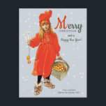 Kerstmis Carl Larsson Brita als Iduna CC0124 Briefkaart<br><div class="desc">Briefkaart geïnspireerd door een Zweedse kerstnorm, Brita als Iduna. Het afbeelding show een klein meisje in een mooie rode jurk en pet. Ze glimlacht gelukkig, terwijl ze drie brandende kaarsen en een mand appels voorstelt. Ze brengt vreugde, licht en geschenken, ze ziet eruit als een perfect afbeelding van de kerstsfeer....</div>