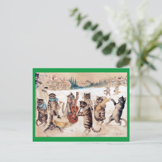 Kerstmis Carol Singing, Louis Wain Briefkaart (Staand voorkant)