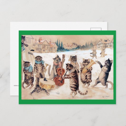 Kerstmis Carol Singing, Louis Wain Briefkaart (Voorkant / Achterkant)