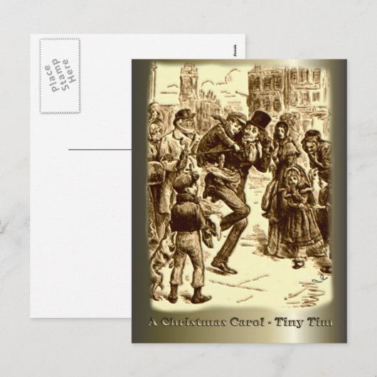 Kerstmis Carol - Uiterst kleine Tim Feestdagenkaart (Voorkant / Achterkant)