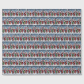 Kerstmis caroling sneeuwmannen in sneeuwvlokken cadeaupapier (Vlak)