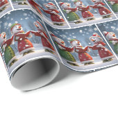 Kerstmis caroling sneeuwmannen in sneeuwvlokken cadeaupapier (Rol Hoek)