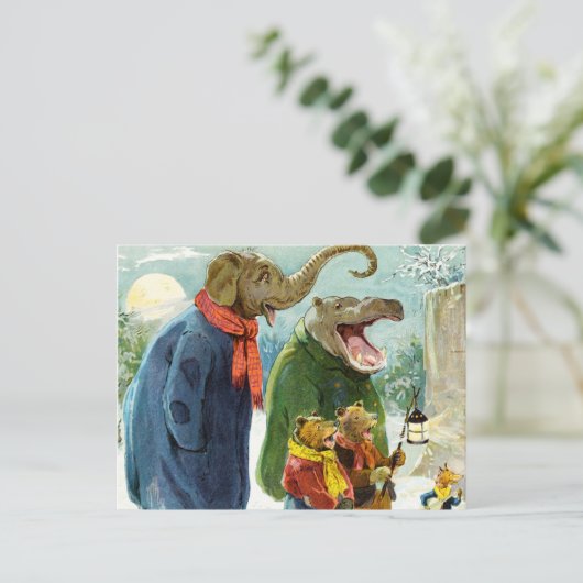 Kerstmis Caroling van het Nijlpaard & van de Beren Feestdagenkaart (Staand voorkant)