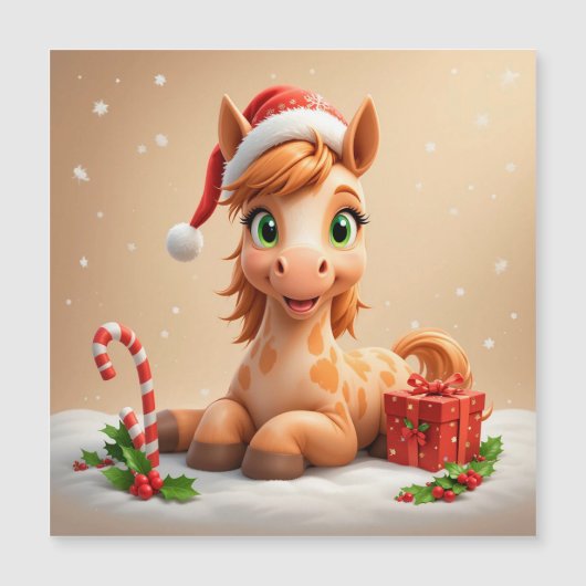 Kerstmis Cartoon Paard Met Kerstman Hoed (Voorkant)
