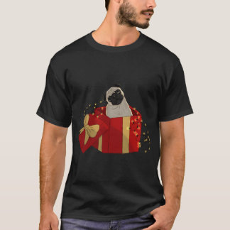 Kerstmis Cartoon Pug in Doos - cute hond kerstmis T-shirt