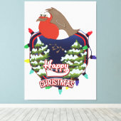 Kerstmis cartoon Robin logo Canvas Afdruk (Insitu (Houten vloer))