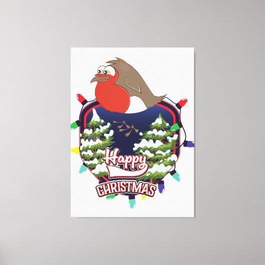 Kerstmis cartoon Robin logo Canvas Afdruk (Voorkant)