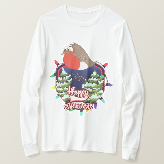 Kerstmis cartoon Robin logo T-shirt (Design voorkant)