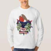 Kerstmis cartoon Robin logo T-shirt (Voorkant)