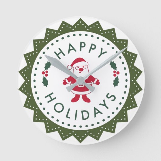 Kerstmis Cartoon Santa Prettige feestdagen Ronde Klok (Voorkant)
