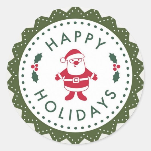Kerstmis Cartoon Santa Prettige feestdagen Ronde Sticker (Voorkant)