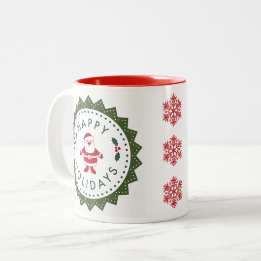 Kerstmis Cartoon Santa Prettige feestdagen Tweekleurige Koffiemok (Voorkant links)