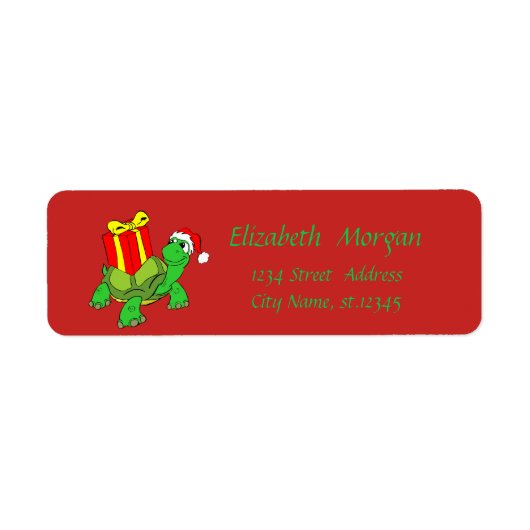 Kerstmis,Cartoon Schildpad,Kerstman Hoed,Cadeau Etiket (Voorkant)