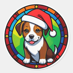 Kerstmis Cartooneske Hond Ronde Sticker