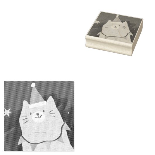KERSTMIS CAT Hout Art Stamp Rubberstempel (Gestempeld)