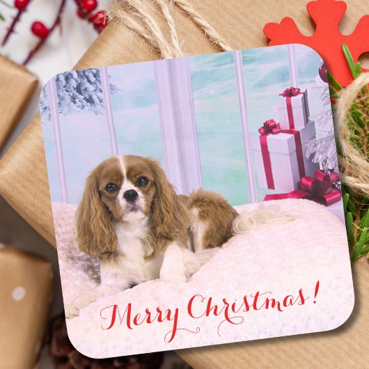 Kerstmis Cavalier King Charles Met Cadeaus Vierkante Sticker